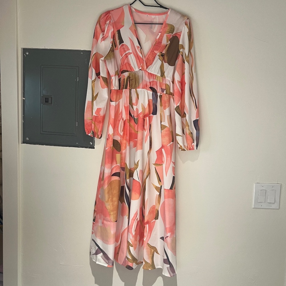 Women's Fall Boho Maxi Dress Casual Long‎ Sleeve V Neck Beach Flowy Dresse SZ M - Picture 2 of 6